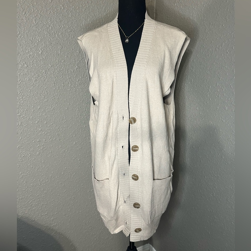 NWT Pinque Design Studio Sleeveless Open‎ Cardigan in H. Oatmeal